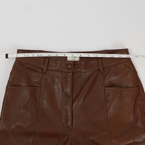 Aritzia Wilfred Rebel Vegan Leather Pants High Waisted Straight Leg Brown - 8 - Picture 7 of 9